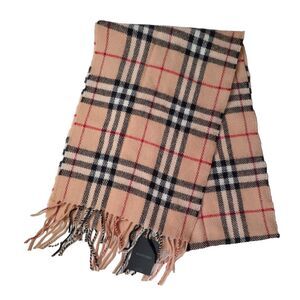 NEW Foxford Lambswool Scarf Camel Tarten Check Fringe 12x71